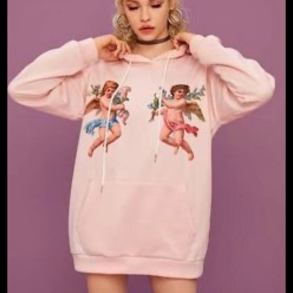 ROMWE Cherub Angel Baby Pink Oversized Lightweight Sweatshirt Long Sleeve Shirt